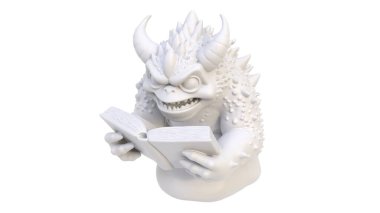 white dragon character reading a book.