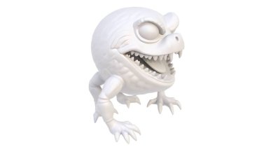 Bir canavarla beyaz bir çizgi film karakteri.