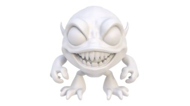 3 d cartoon of an alien with a monster isolated on white background