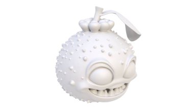 3 d rendering of a white christmas ball with a christmas mask