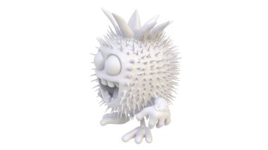 3 d render of a white cartoon character with a white fur - tie on a white background