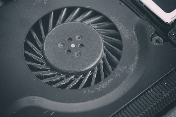 Bu toz ile dizüstü fan. Yakın çekim.