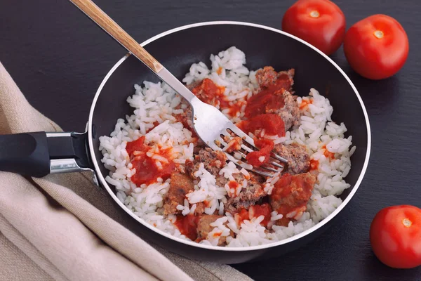 Riz Avec Viande Hachée Dinde Sauce Tomate Bio Dans Une — Photo