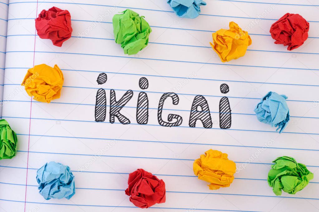 The word Ikigai on notebook sheet