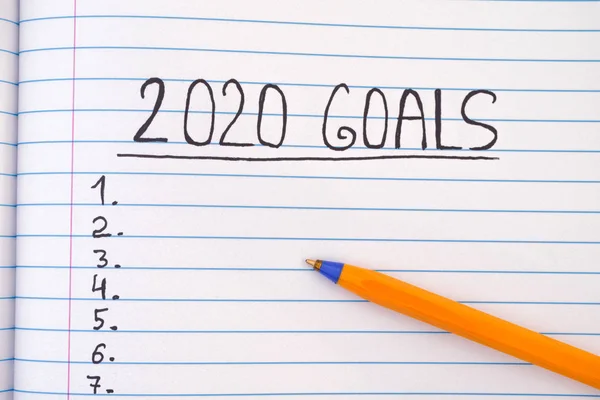 Liste des objectifs 2020 sur la feuille de carnet — Photo