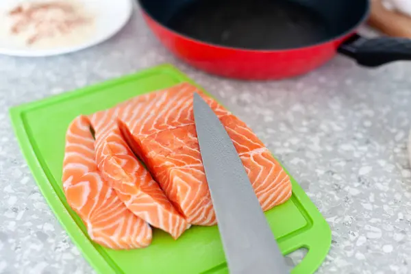 Fresh Raw Salmon Fish Fillet Close — Stock Photo, Image