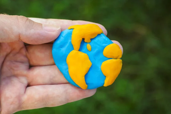 Man Holding Planet Earth His Hand Planet Earth Made Out — Stock Photo, Image