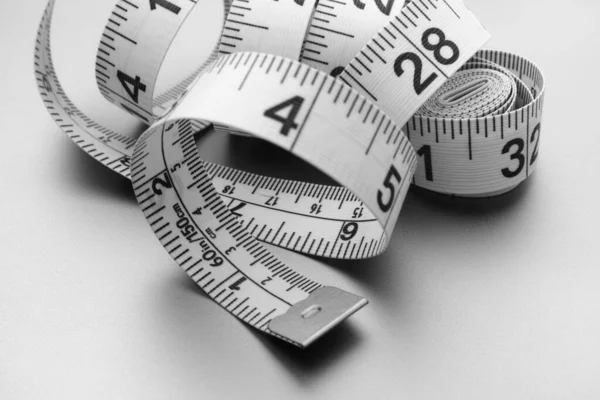 Curled Tape Measure Black White Image Close — Stock Photo, Image