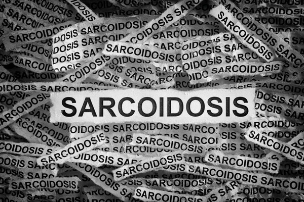 Sarcoidosis Torn Pieces Paper Word Sarcoidosis Concept Image Black White — Stock Photo, Image