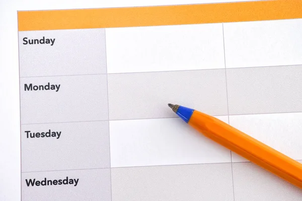 Ballpoint Pen Lying Weekly Schedule Close — Stock Photo, Image