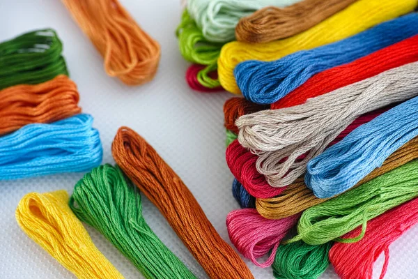 Colorful Cross Stitch Embroidery Threads Close — Stock Photo, Image