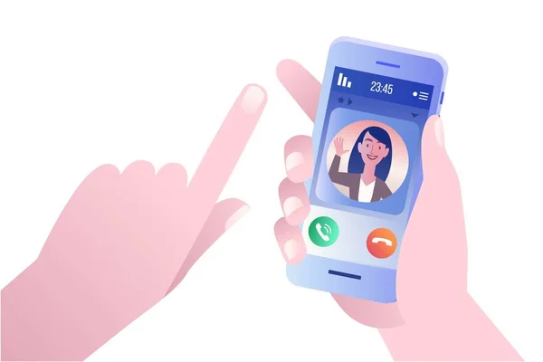 Hand Houdt Telefoon Beantwoordt Oproep Van Een Vriend Het Gezicht Stockillustratie