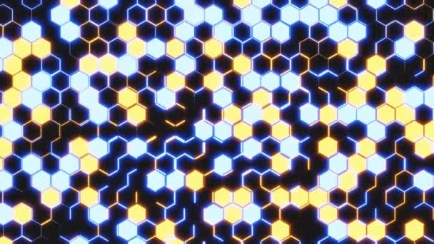 Abstract Hexagon Grid Groeilijn Geometrisch Oppervlak Lus Licht Hightech Neon — Stockvideo