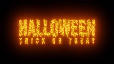 Siyah arkaplanda Cadılar Bayramı Hilesi ya da Tedavi yatay metin afişi. 3B canlandırma hareketi 