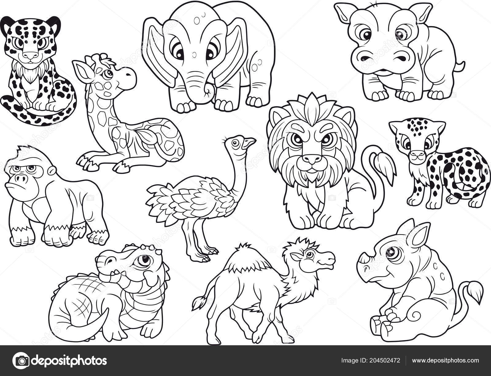 Download African Animals Set Cute Vector Images Coloring Book Vector Image By C Fargon Vector Stock 204502472