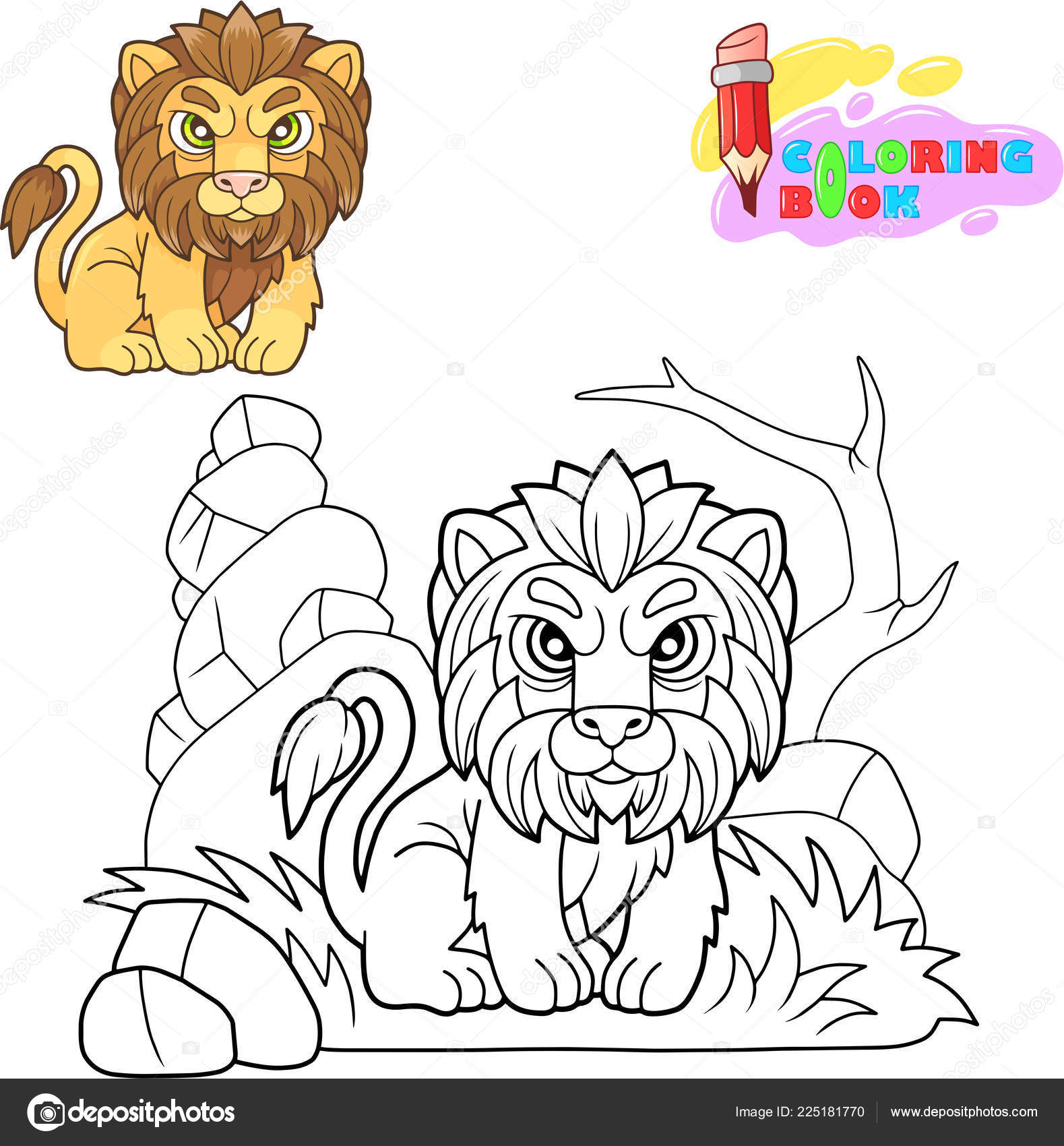 Download Cute Lion Funny Illustration Coloring Book Vector Image By C Fargon Vector Stock 225181770