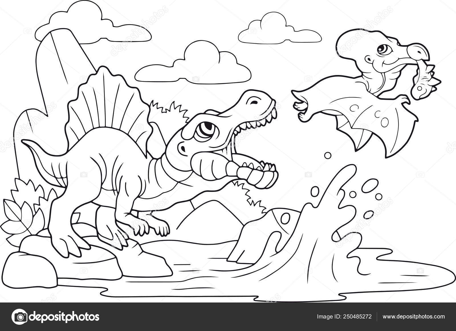 Download Cartoon Cute Prehistoric Dinosaurs Coloring Book Funny Illustration Stock Vector Image By C Fargon 250485272