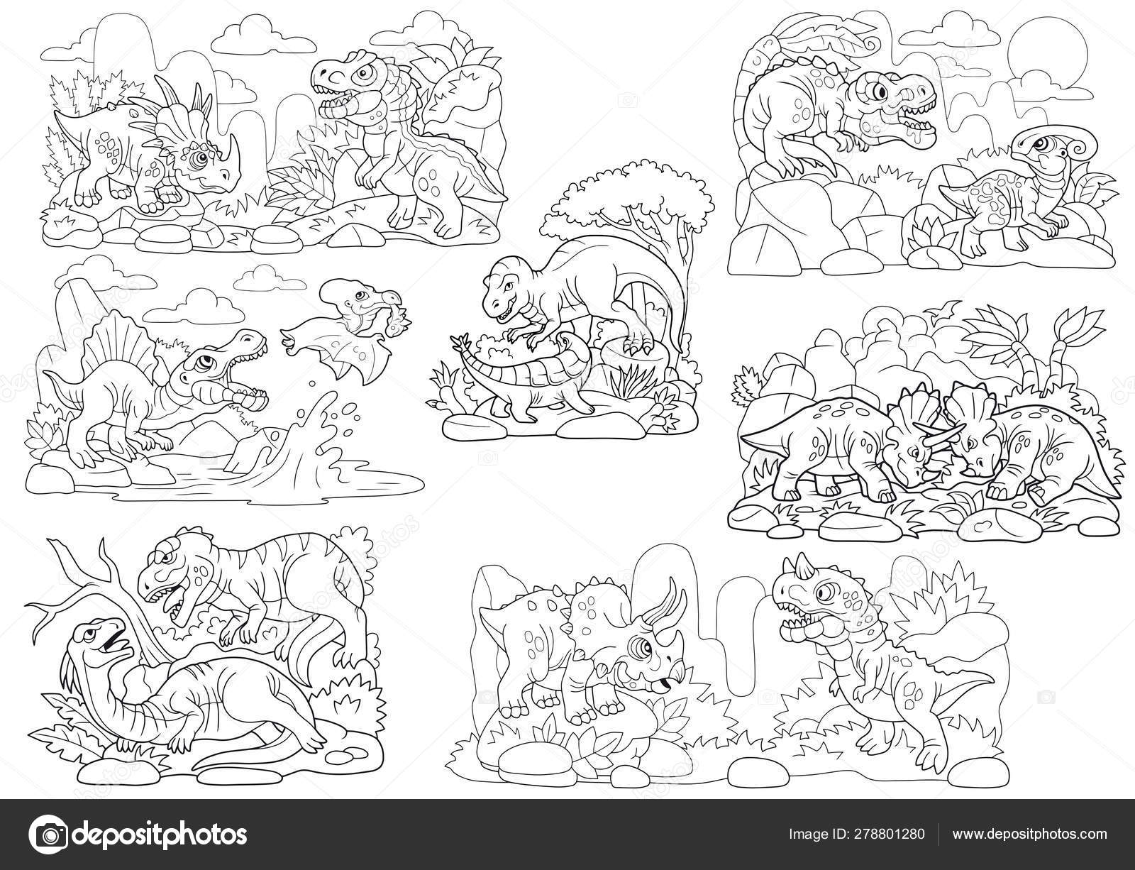 Download Prehistoric Dinosaurs Coloring Book Set Of Images Stock Photo Image By C Fargon 278801280