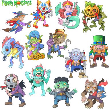 Cute monsters, set of images, funny illustrations vector Cute monsters, set of images, funny illustrations vector
