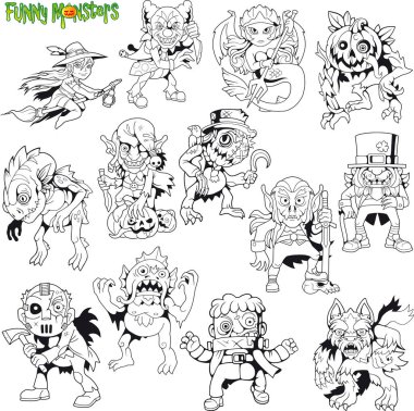 Cartoon cute monsters, set of images, funny illustrations vector Cartoon cute monsters, set of images, funny illustrations vector