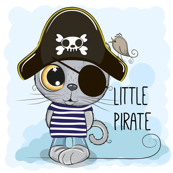 Schattige Cartoon Britse Kitten Een Pirate Hat — Stockvector