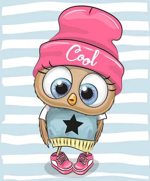 Carino Cartoon Owl Cappello Sciarpa — Vettoriale Stock