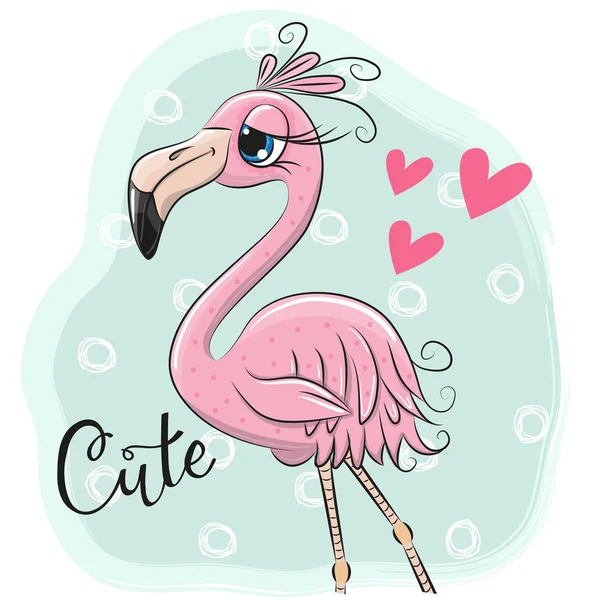 Netter Cartoon Flamingo Auf Blauem Hintergrund — Stockvektor