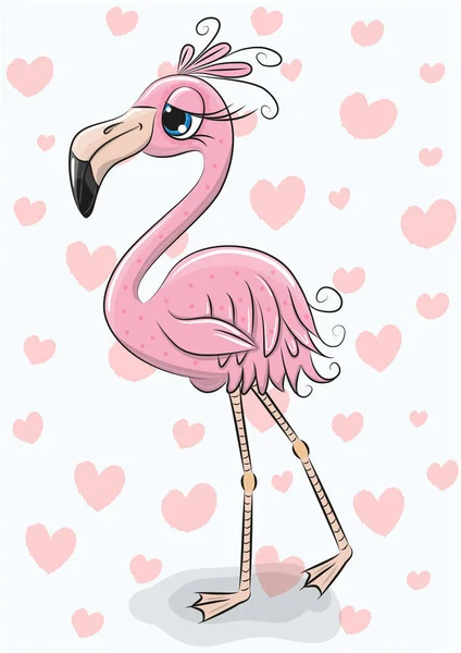 Cute Cartoon Flamingo Hearts Background — Stock Vector