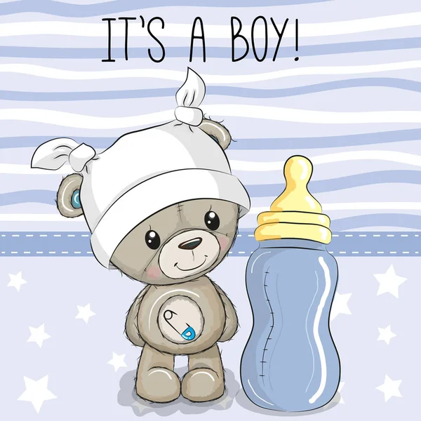Niedlicher Cartoon Teddybär Mit Fütterungsflasche — Stockvektor
