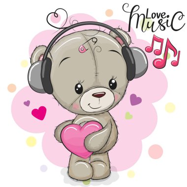 Sevimli çizgi oyuncak ayı kulaklıklar ile