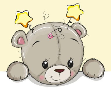 Sarı bir arka plan üzerinde şirin çizim oyuncak ayı