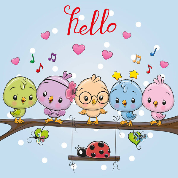 Пять милых птиц и божья коровка
