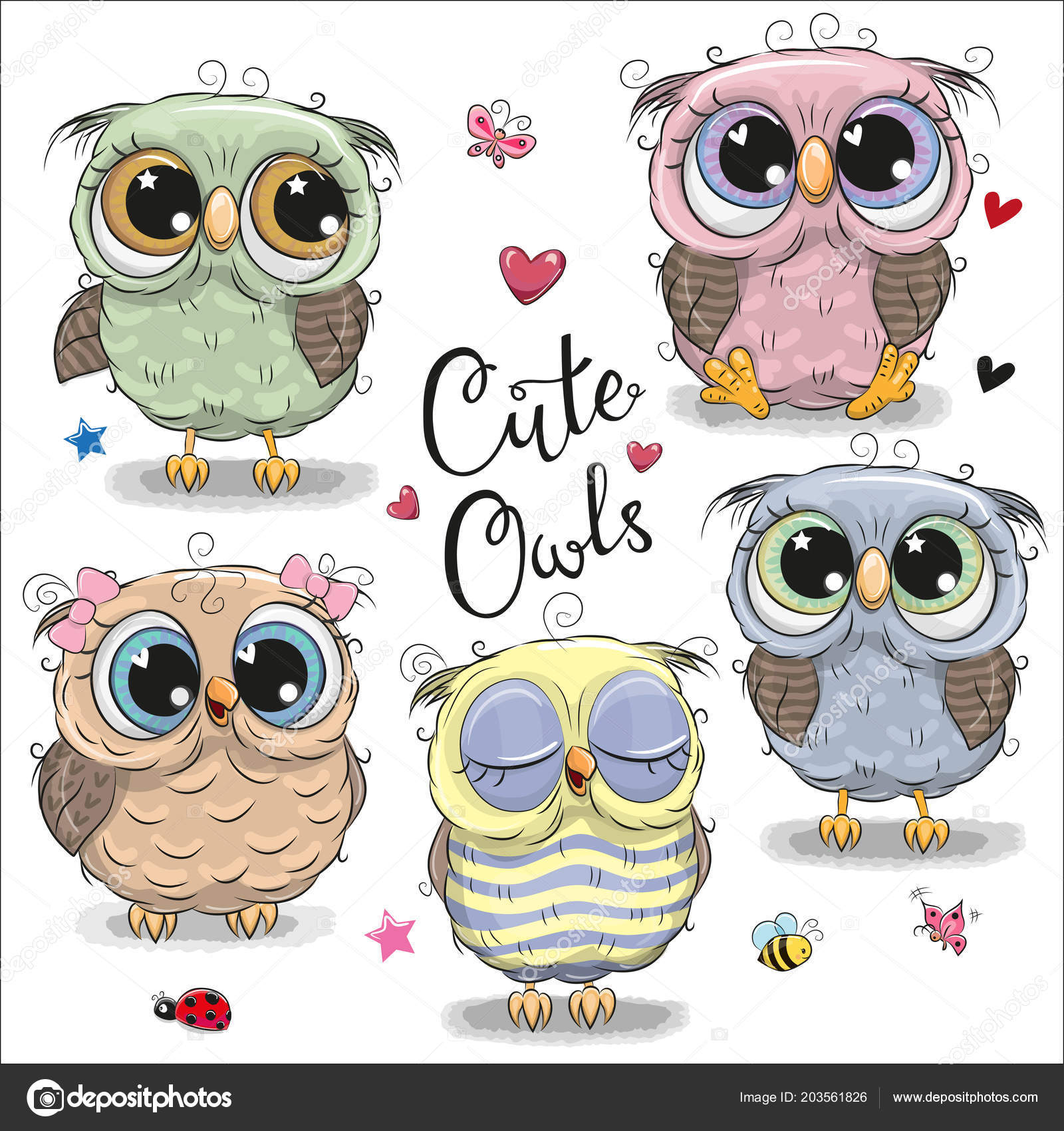 배경에 귀여운 올빼미 스톡 벡터 - ©Reginast777 203561826, image size:1600x1700