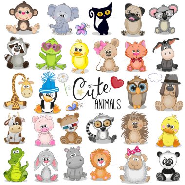 Set of Cute Cartoon Animals on a white background clipart