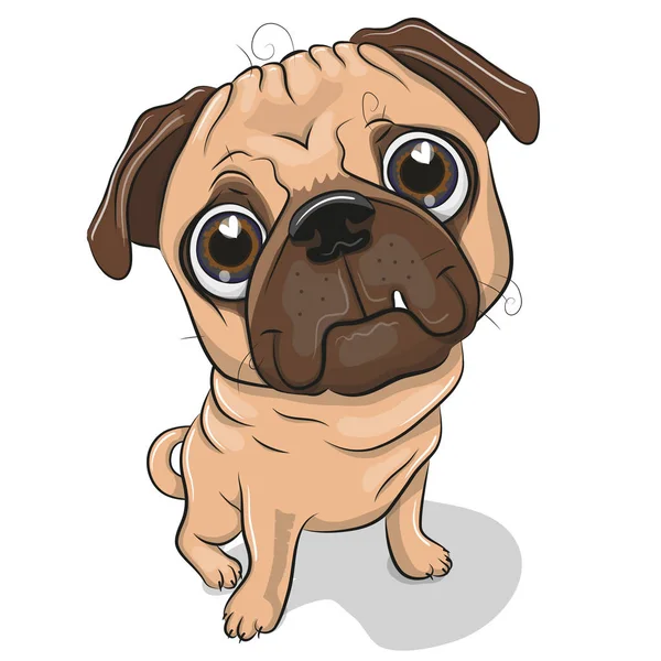 Cute Cartoon Pug Dog Isolated White Background — Stock Vector