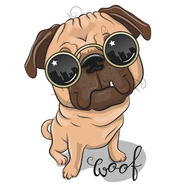 Cool Tecknad Mops Hunden Med Solglasögon — Stock vektor