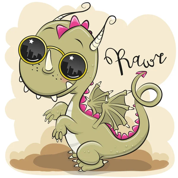 Cool Cartoon Cute Dragon Sun Glasses — Stock Vector
