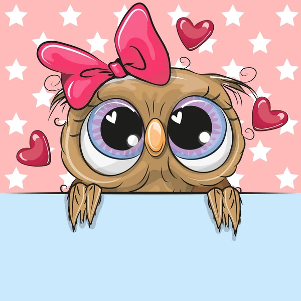 Carte Souhaits Mignonne Cartoon Owl Girl Tient Une Pancarte Sur — Image vectorielle