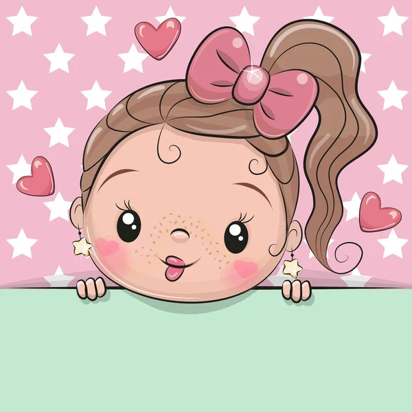 Cute Girl Kreskówki Trzyma Afisz Tle Gwiazd — Wektor stockowy