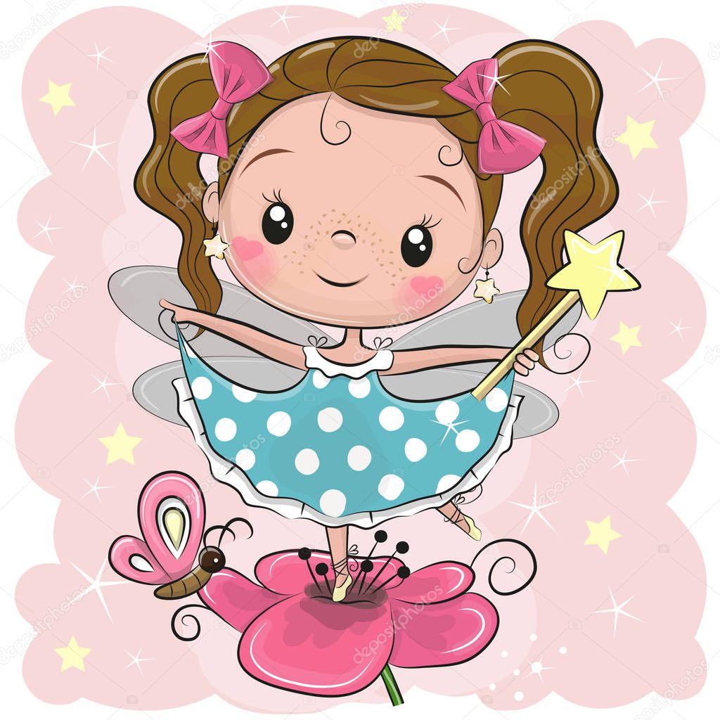 Cute Cartoon fairy girl on the flower