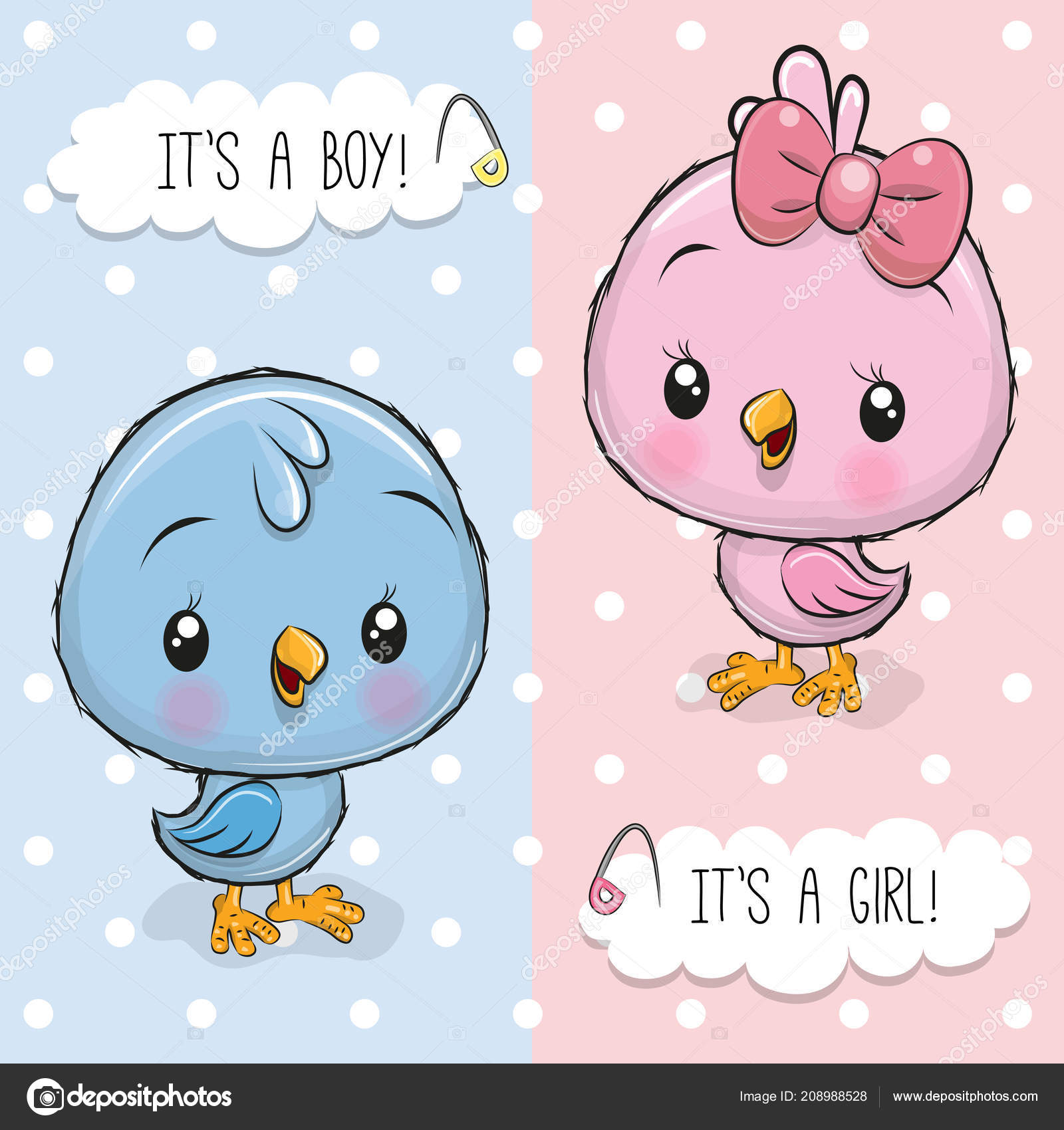 Baby Shower Greeting Card Cute Birds Boy Girl Stock Vector Baby Shower Greeting Card Cute Birds Boy Girl Stock Vector
