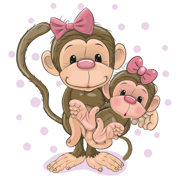Cartão Saudação Dois Macacos Uma Mãe Uma Filha Bebê — Vetor de Stock
