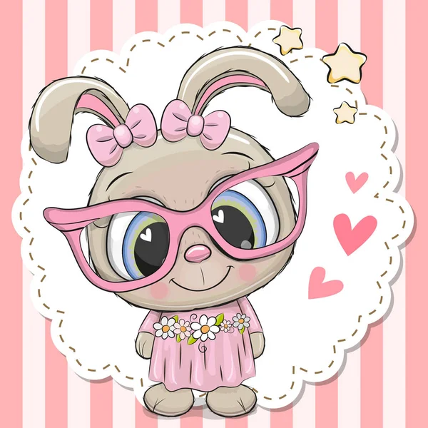 Милая Мультяшная Девочка Кролик Розовых Очках Луком — стоковый вектор