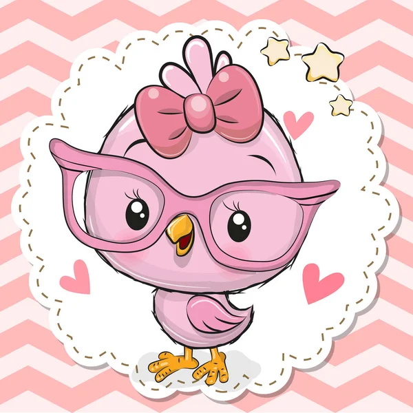 Schattige Cartoon Vogel Roze Bril Met Een Strik — Stockvector