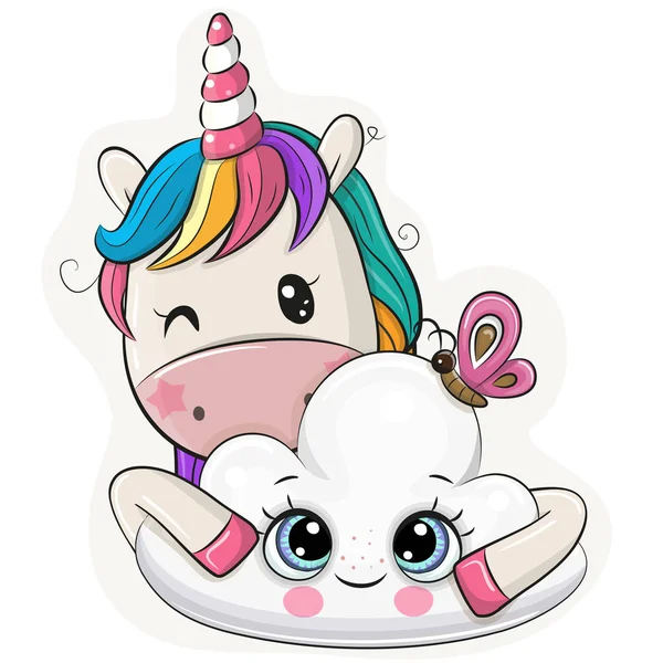 Cute Cartoon Unicorn Хмарою Білому Тлі — стоковий вектор