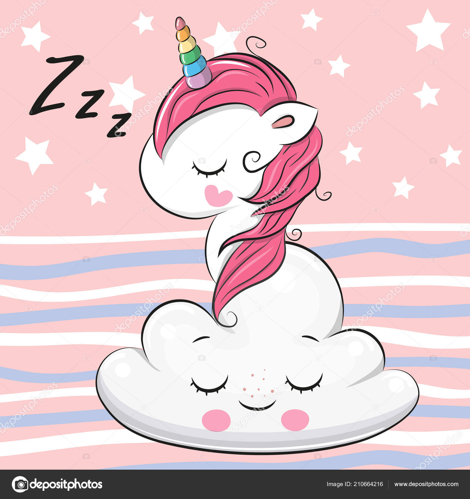 Cute Cartoon Unicorn Sleeping Cloud Stock Vector C Reginast777