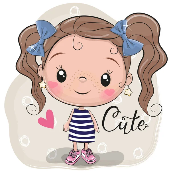 Cute Cartoon Girl Beige Background — Stock Vector