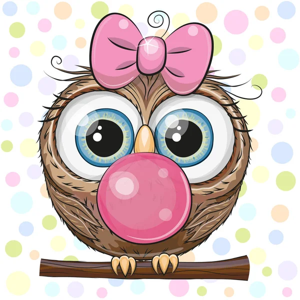 Cute Cartoon Owl Pink Hat Bubble Gum — Stock Vector