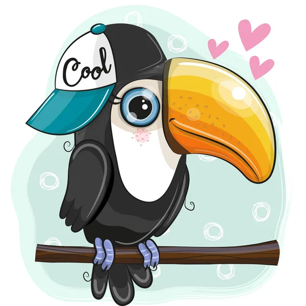 Cute Cartoon Toucan Sitting Branch — Stock Vector