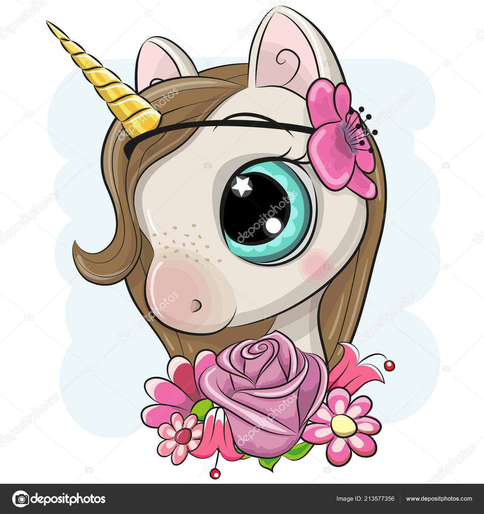 cute cartoon unicorn flowers blue background stock vector